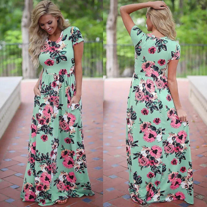 Summer Maxi Dress Women 2025 Pink Floral Print Boho Beach Dress Ladies Evening Party Long Dress Sundress Vestidos De Festa 3XL