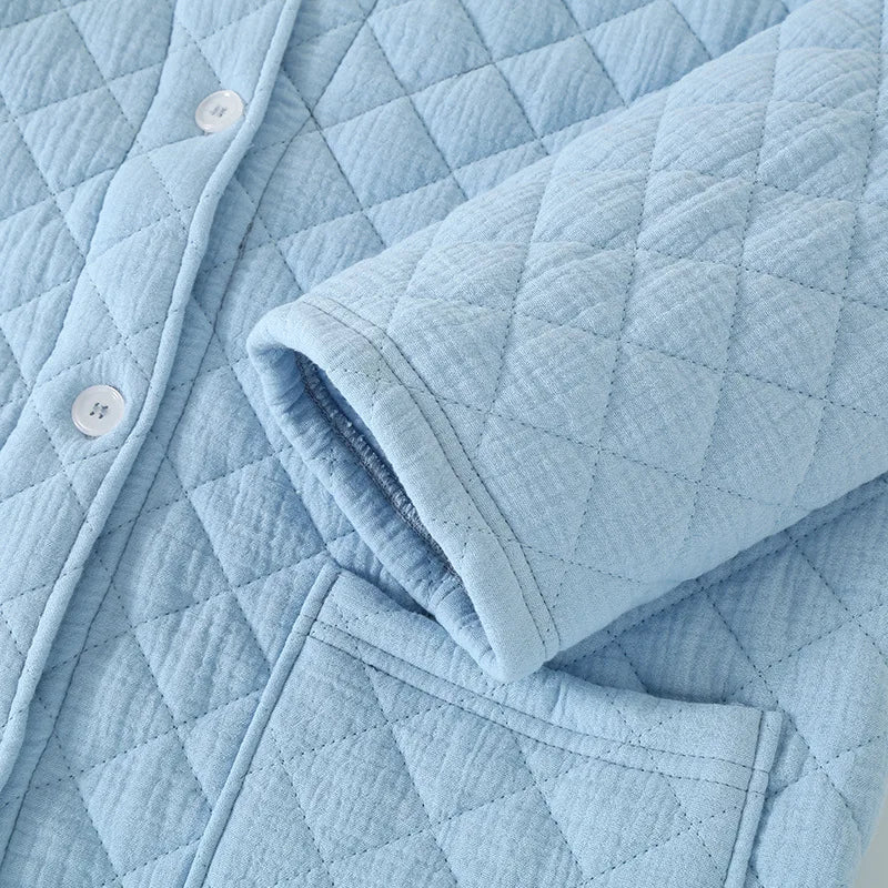 Autumn Winter Women Warm Cotton with Filler Robe Ladies Bathrobe Female Long Sleeve Dressing Gown Robes Simple Home Clothes