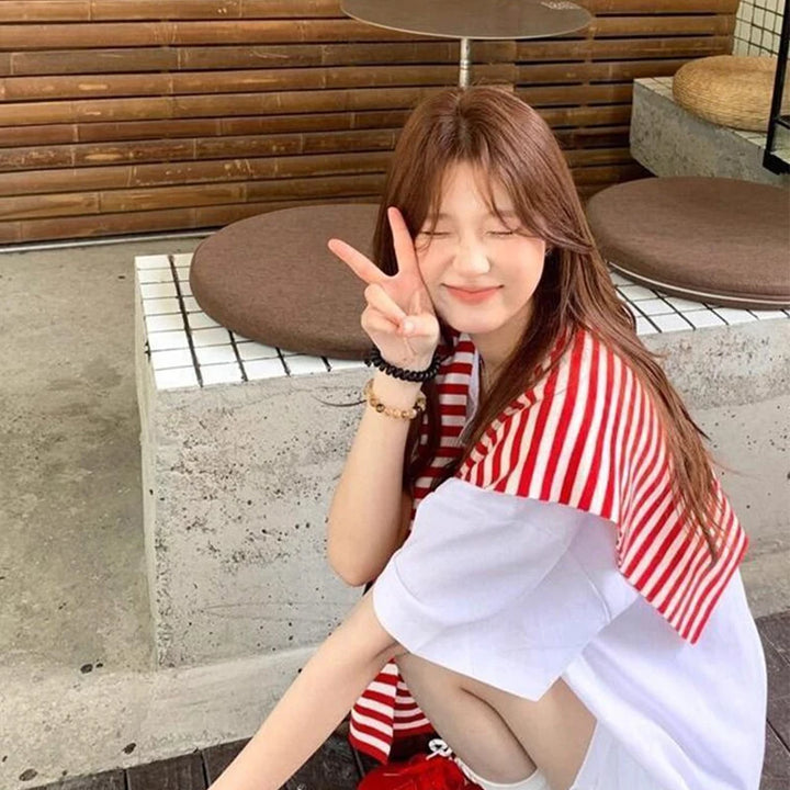 Red And White Striped Shawl Versatile High-End Women&