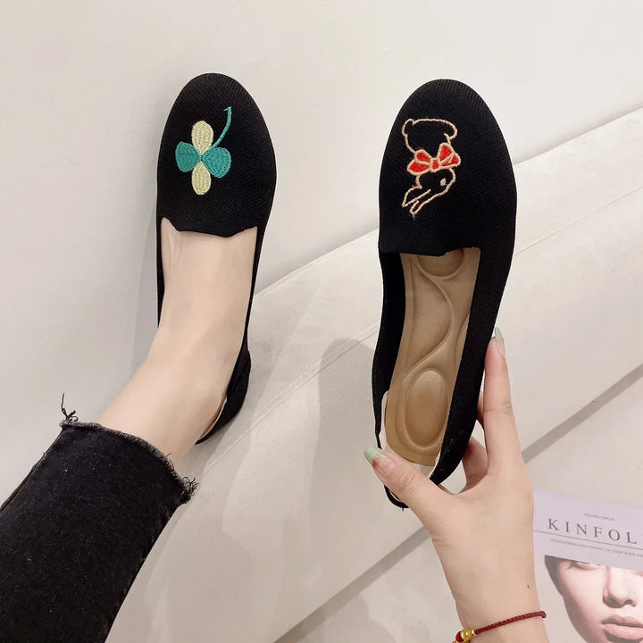 Women Flat Knitted Fashion Round Toe Women&