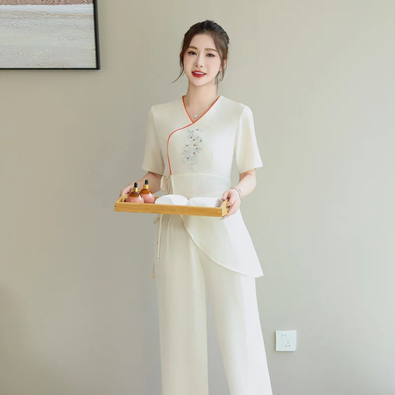 Woman Work Clothes Suit Hotel Waiter Beauty Salon Spa Massage Nail Cafe Sexy Foot Bath Sauna Technician Overall Pants Uniform