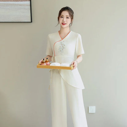 Woman Work Clothes Suit Hotel Waiter Beauty Salon Spa Massage Nail Cafe Sexy Foot Bath Sauna Technician Overall Pants Uniform