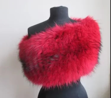 Fashion Female Knitted Wrap with Natural Raccoon Fur Warm Black/Red Autumn Winter Outerwear Silver Fox Fur Shoulder Warmer