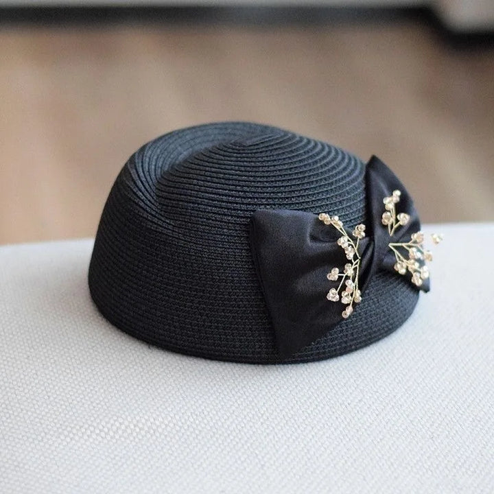 Summer Straw Beret Cap for Women Breathable Straw Summer Bow Jewelry Fedora Cap Elegant Ladies Spring Summer Berets Boina Hombre