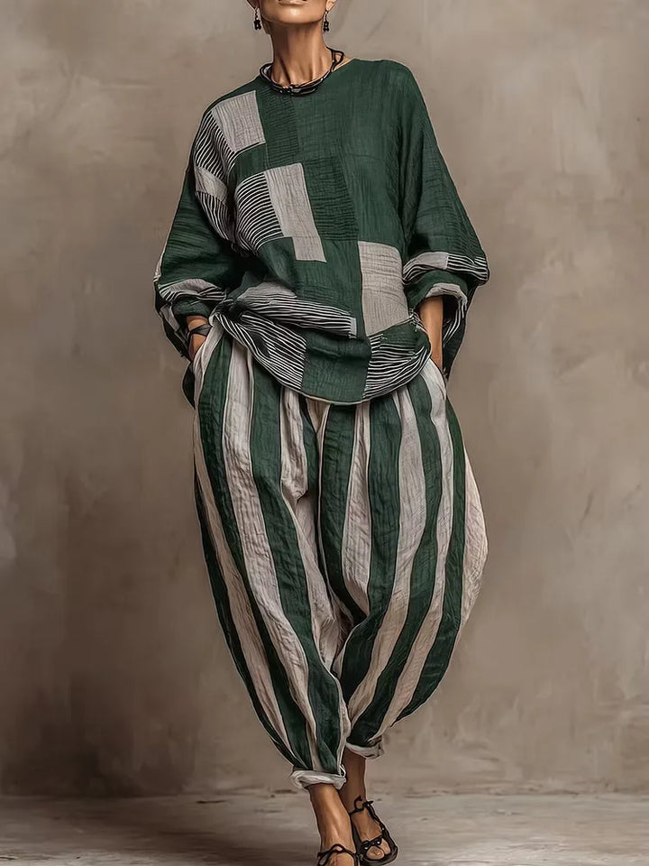 Retro Loose Print Shirt Pants Two-piece Set Long Sleeve Oversize Blouses Wide Leg Pants Suit Fashion Women Casual Sets Autumn