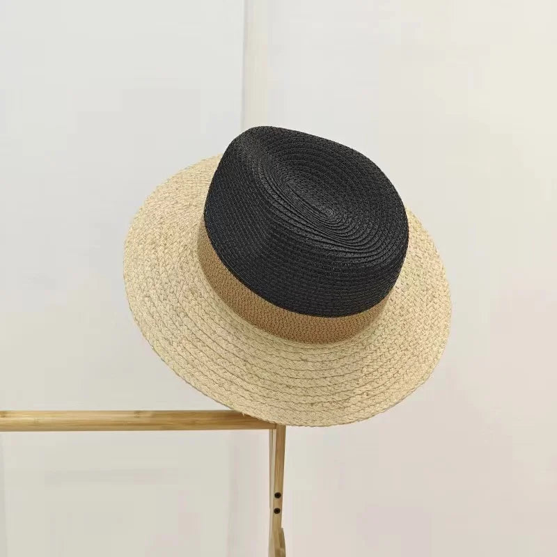 Large Brim Straw Hat Raffia Hand-woven Pattern Straw Hat Sun Protection Beach Sun Hat Women&