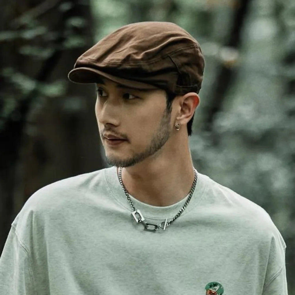 Adjustable Pure Color Newsboy Flat Cap British Style Artist Embroider Letter Hat Casual Fashion Retro Painter Hat Streetwear