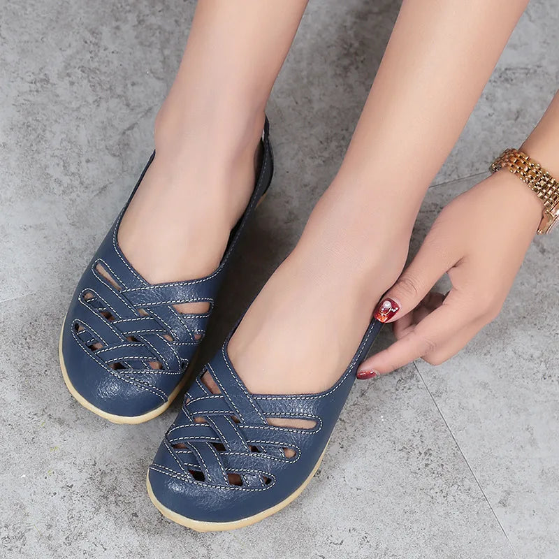 Flats for Women Comfortable Genuine Leather Flat Shoes Woman Slipony Loafers Ballet Shoes Female Moccasins Big Size 34-44