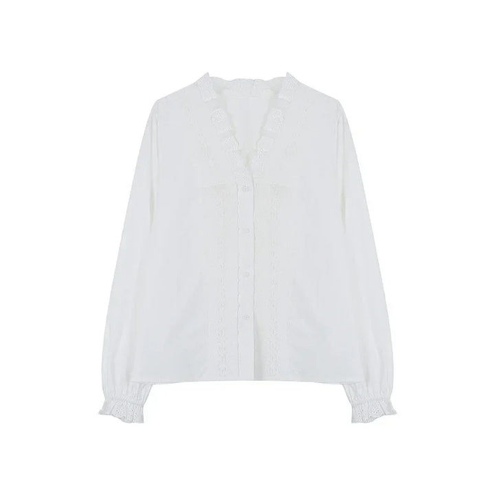 Vintage V-neck Lace Shirt Women&