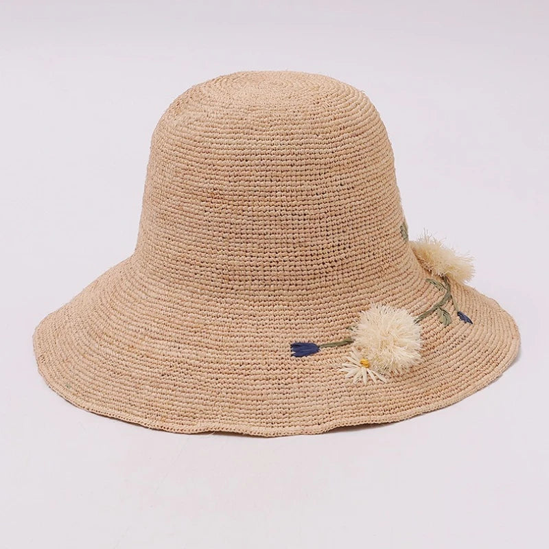 Raffia Straw Hats for Female Summer Version of The Sunscreen Wide Brim Beach Seaside Vacation Foldable Sun Cap Sombrero Hombre