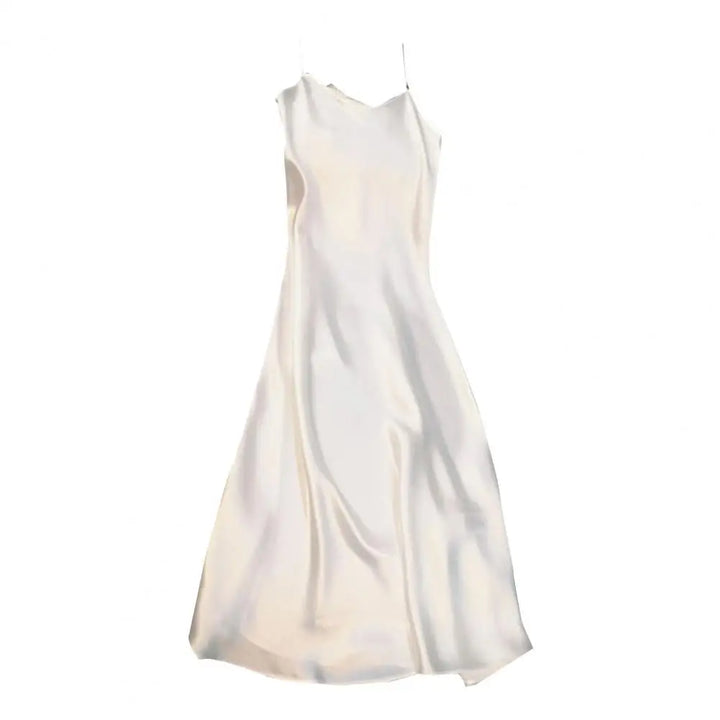 Women Slip Dress Silky Satin V Neck Backless Sleeveless Spaghetti Strap Prom Party Dress A-line Loose Hem Strappy Dress