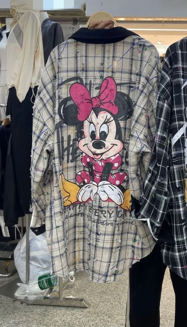 European and American Fashion Brand Outerwear with Cartoon Print Embroidery and Patchwork, Fashionable Loose Jacket 2026