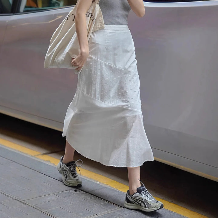 Splicing White Midi Skirt for Women in Summer 2025 New Design Style and Temperament