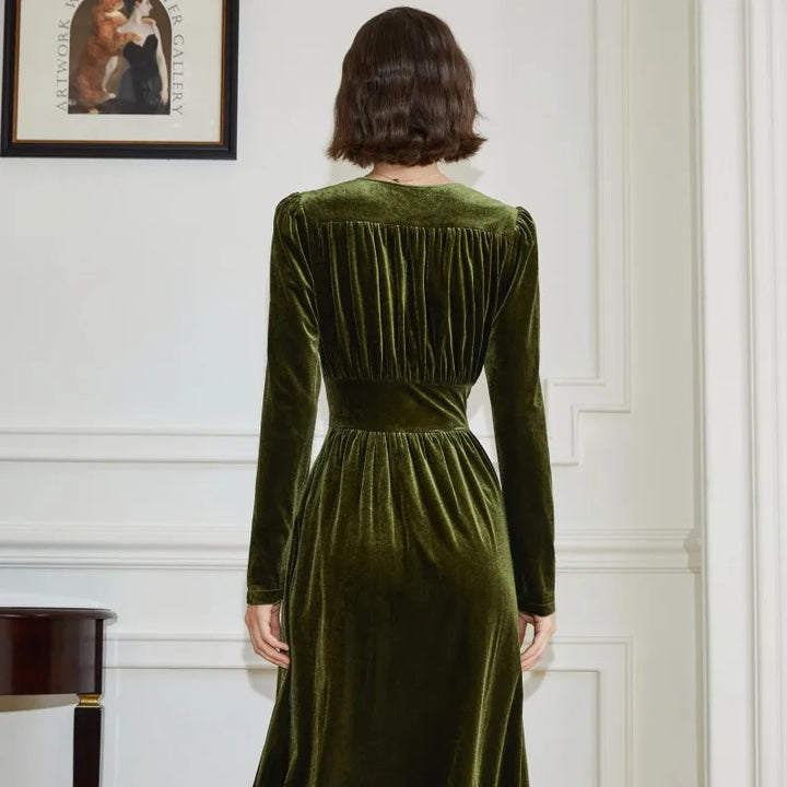 Velvet V-Neck Dress Women&