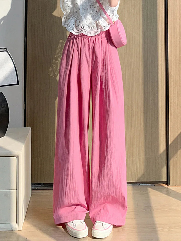 Spring Summer Women Loose Wide Leg Pants Casual Elastic Waist Straight Long Wide Leg Pants Female Casual Female Pants Trousers