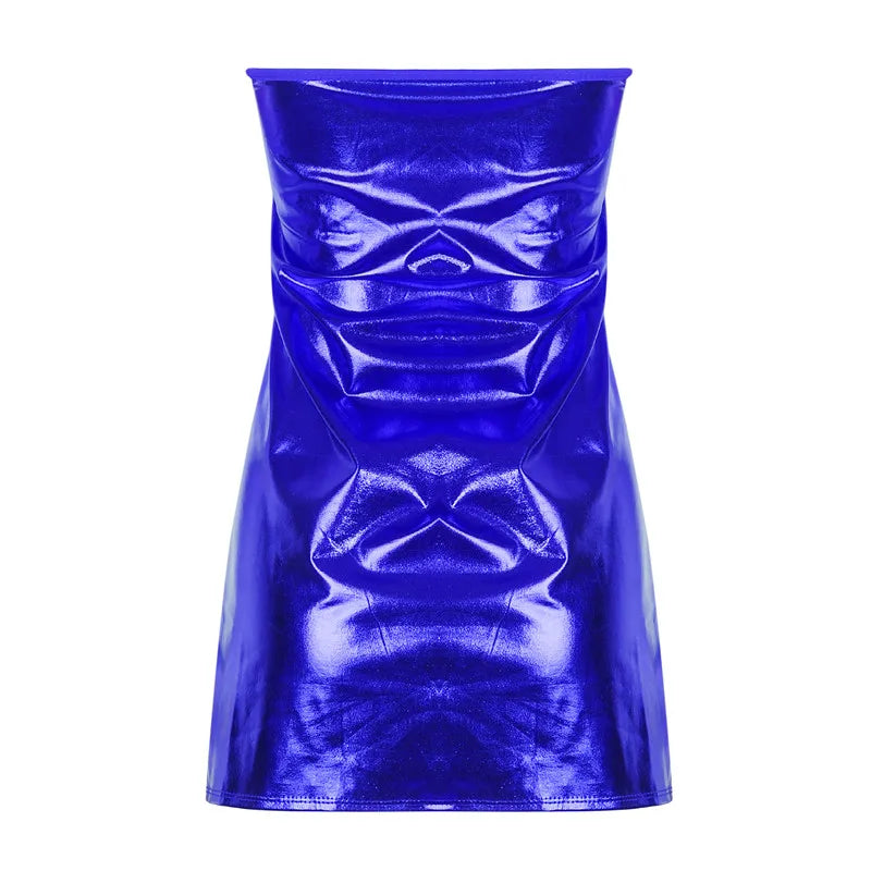 Women's Sexy Dresses PU Solid Color Dress Clubwear Imitation Leather Chest Wrap Dress Slieeveless Short Skirt For Ladies
