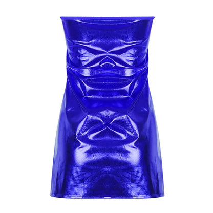 Women's Sexy Dresses PU Solid Color Dress Clubwear Imitation Leather Chest Wrap Dress Slieeveless Short Skirt For Ladies