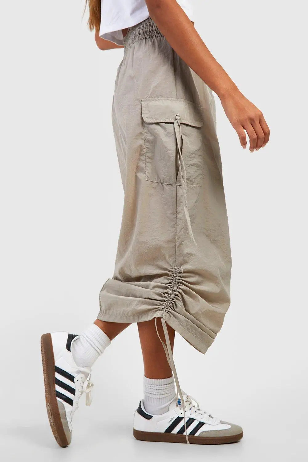 Long Bodycon Sheath Midi Skirt Women Elastic Waist Shirred Ruched Side With Pockets Fashion Streetwear Dating Outfit 2026