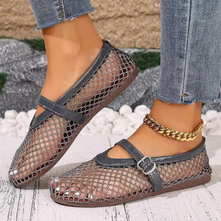 Women Mesh Ballet Flats Fishnet Ballerina Flats Comfortable Round Toe Ballet Shoes Breathable Casual Walking Shoes Zapatos Mujer