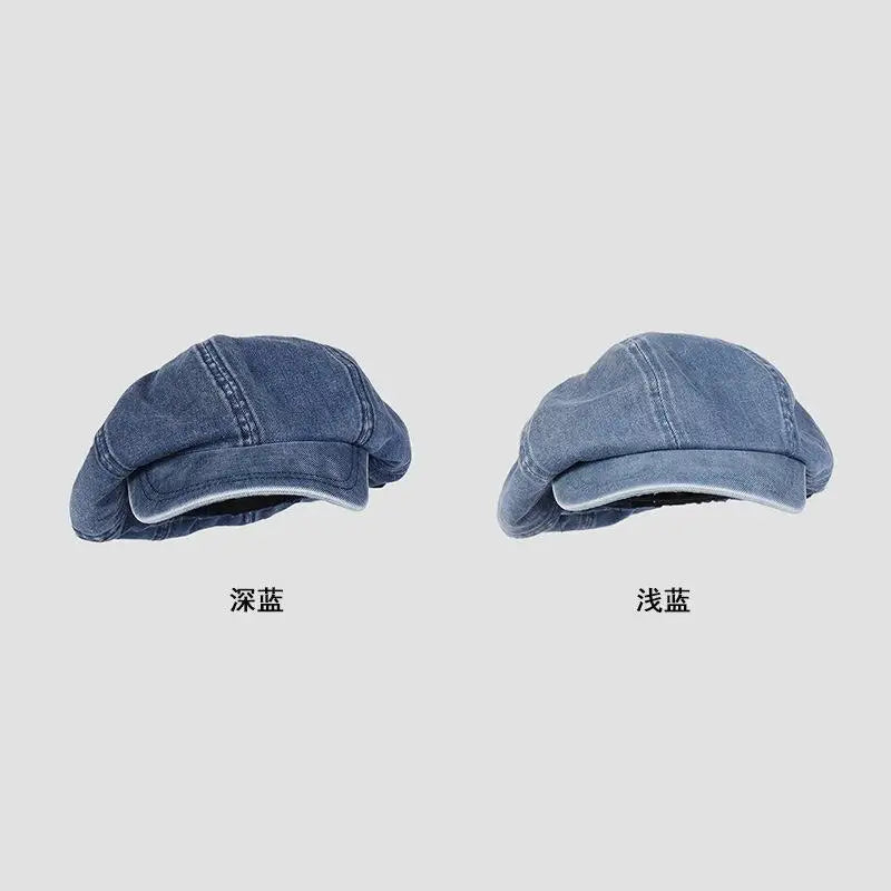 Cotton Denim Beret Hat Men Women Fashion Autumn Vintage Boinas Hombre Newsboy Flat Caps Big Octagonal Hat