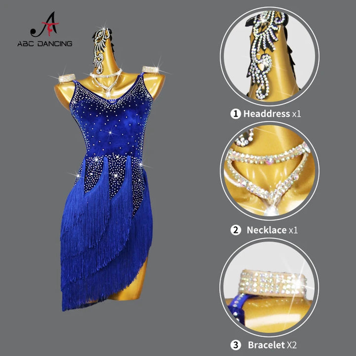 New Velvet Latin Dance Dress Sexy Fringed Skirt for Womens Girls Party Sport practice Wear Prom Performance Competition Costumes