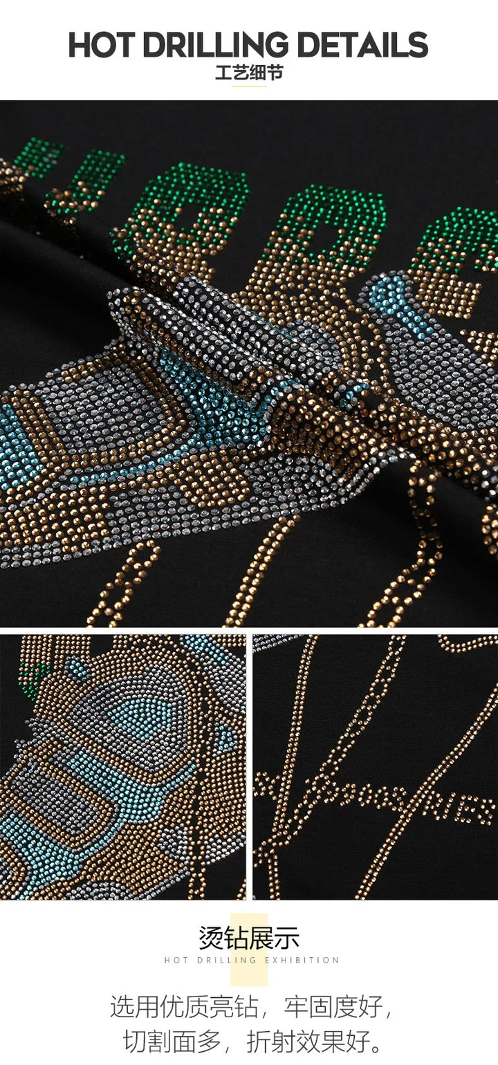 2025 Summer Mens T Shirts Fashion Clothing Shoes Rhinestones O Neck Short Sleeve Slim Casual T-shirts for Men Camiseta Hombre
