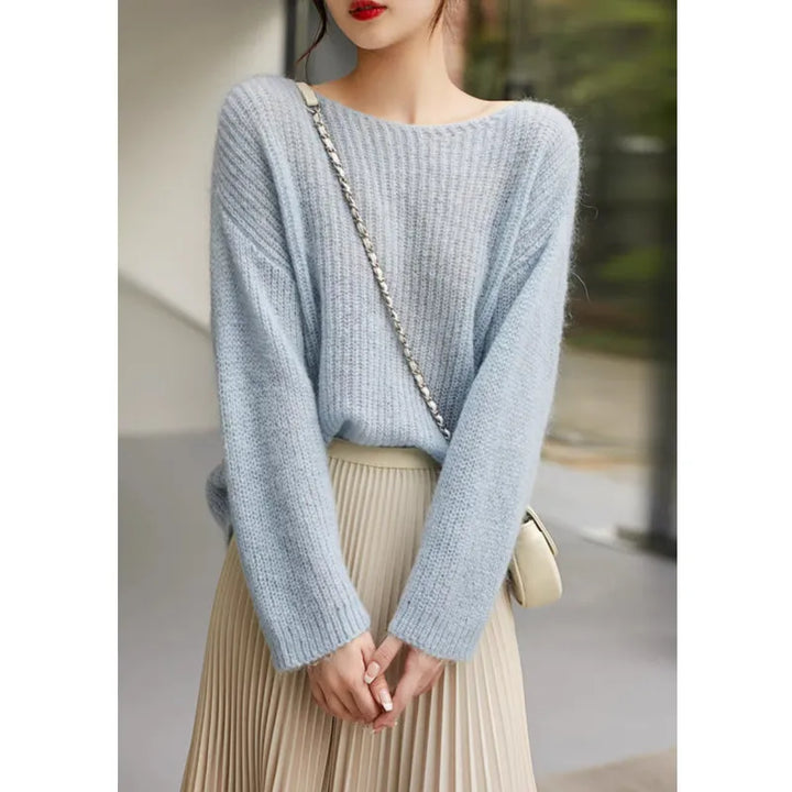 Rib Knit Pullover Sweater for Women Chunky Loose-fit Drop Shoulder Boat Neck Plain Jumper Blouse Cozy Knitwear Spring Autumn