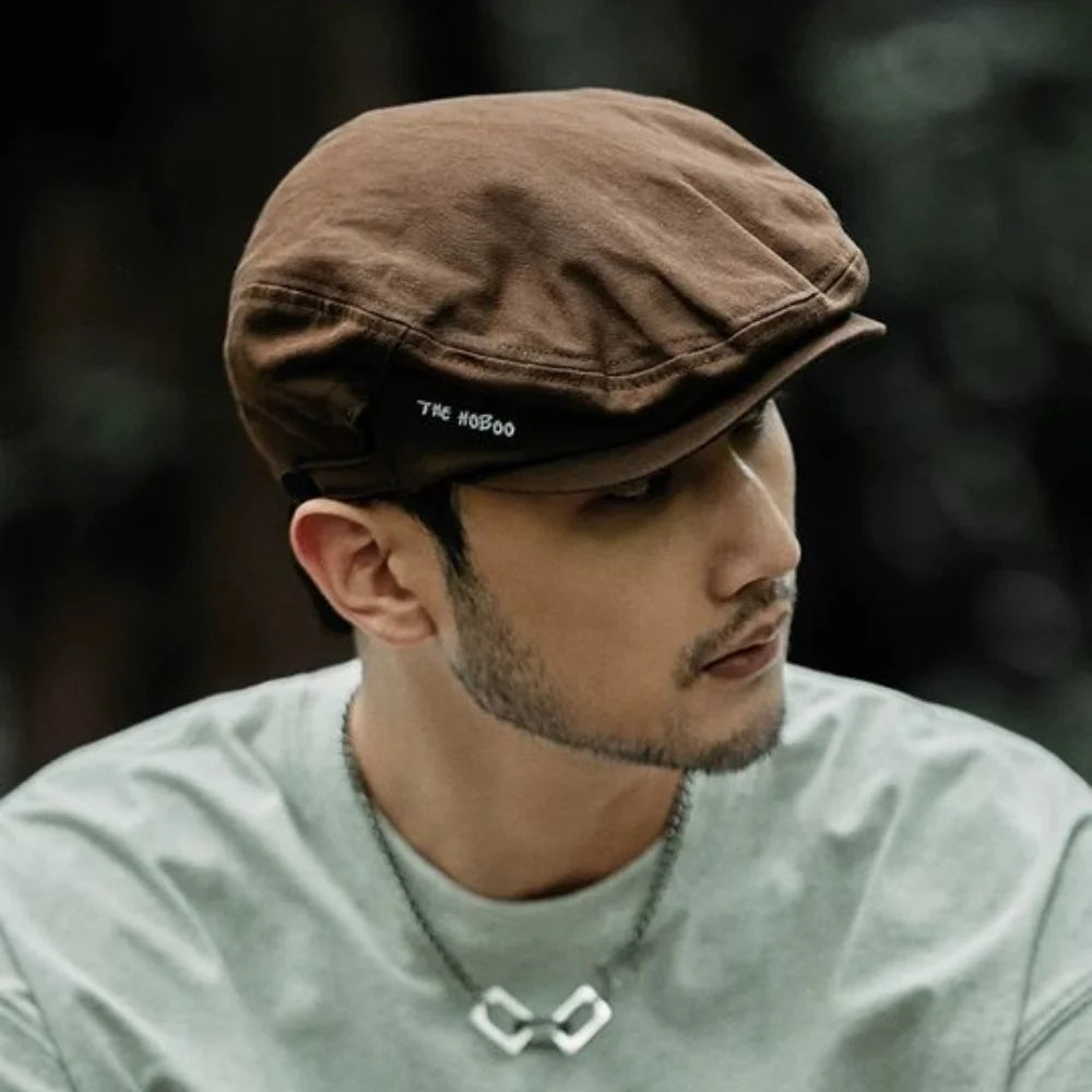 Adjustable Pure Color Newsboy Flat Cap British Style Artist Embroider Letter Hat Casual Fashion Retro Painter Hat Streetwear