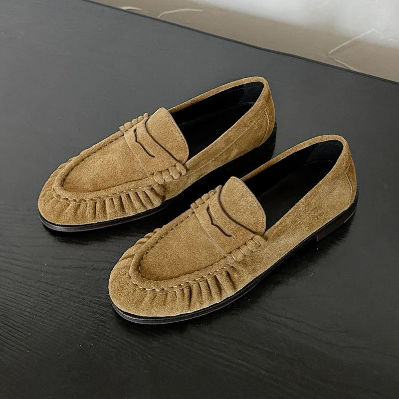 Lady Loafers 2026 Model Handcrafted Retro Pleated Single Shoes for Women, Women&