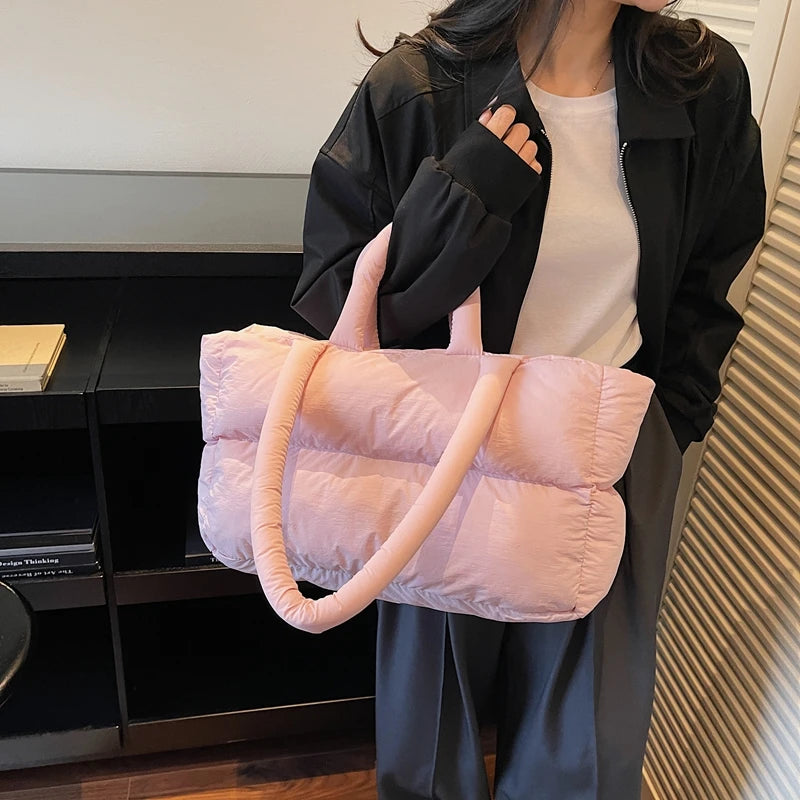 2025 Winter Latest Trend Women Shoulder Tote Bags Space Cotton Padded Large Capacity Shopper Totes Quality Commute Handbags Lady