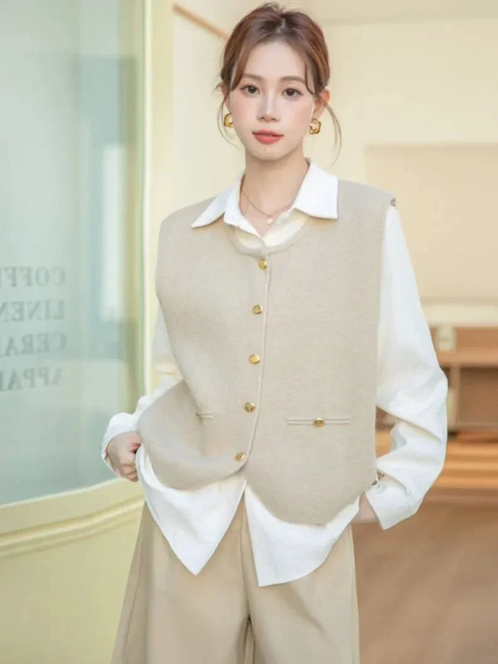Knitted Vest Vest Shirt for Women Wearing 2025 Autumn Winter New Style Layered Sleeveless Short Top