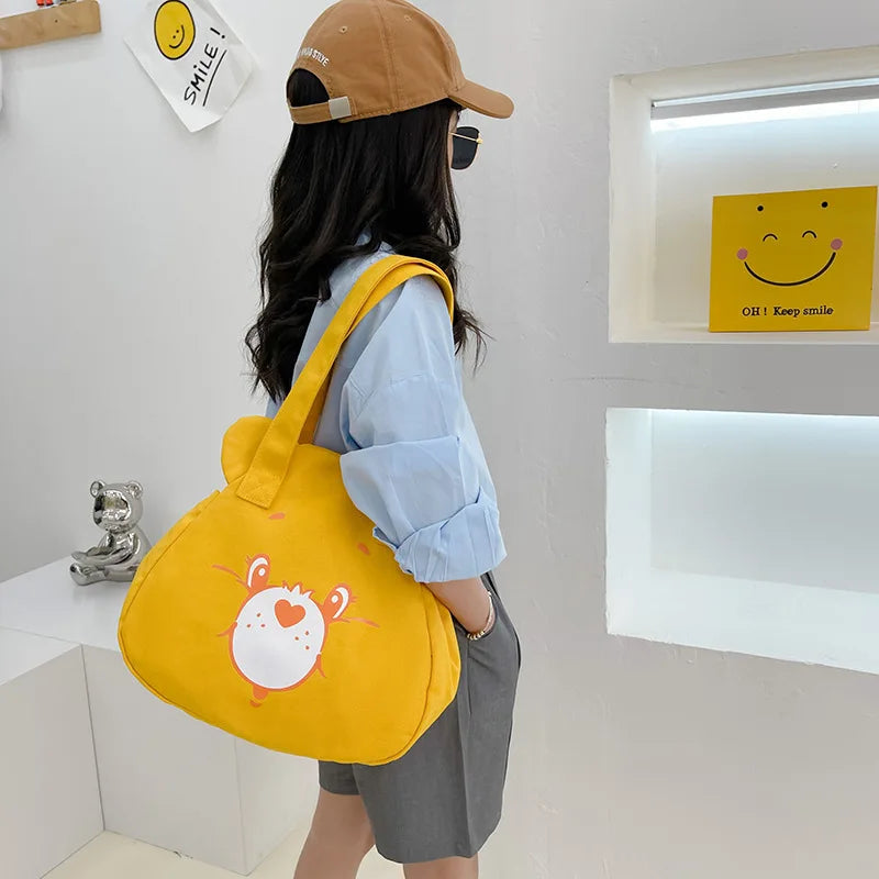 Personalised Tote Bag for Women, Girls Student Custom Your Name Canvas Shoulder Bag, Cute Bear Crossbody Hand Bags, Casual Tote