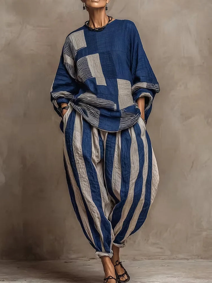 Retro Loose Print Shirt Pants Two-piece Set Long Sleeve Oversize Blouses Wide Leg Pants Suit Fashion Women Casual Sets Autumn