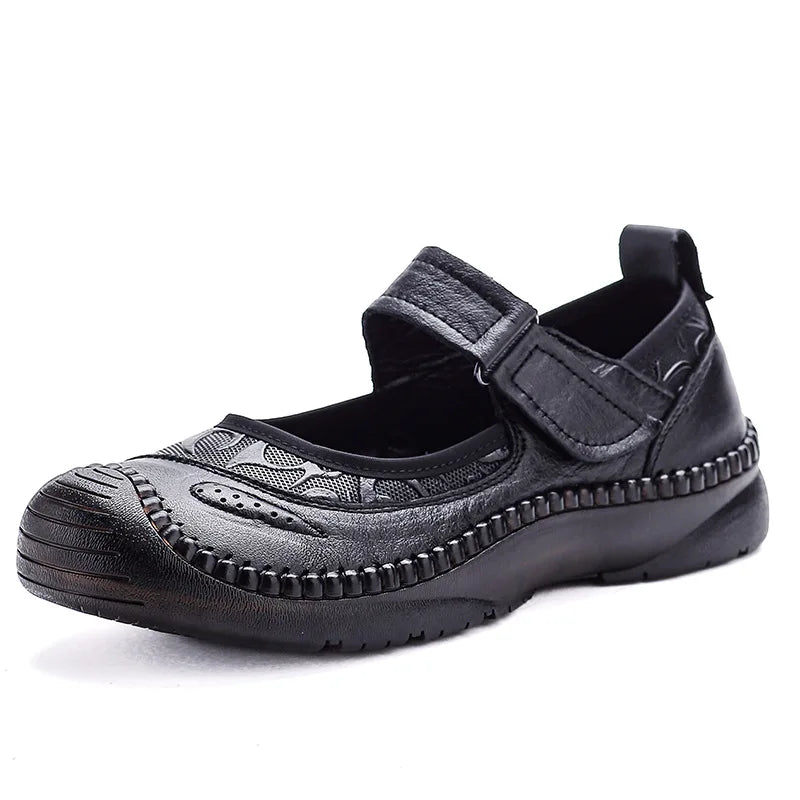 New Authentic Leather Flats Women Durable Mary Jane Shoes Autumn Shallow Flats Ladies Anti Kick Moccasins Female Brown Flats