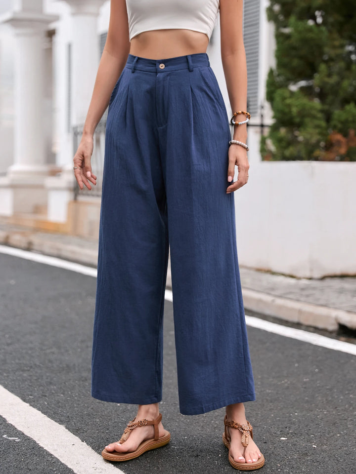 Elegant Solid Color Linen Wide Leg Pants for Women High Waist Drapey Casual Summer Loose Slimming Long Trousers Spring Autumn