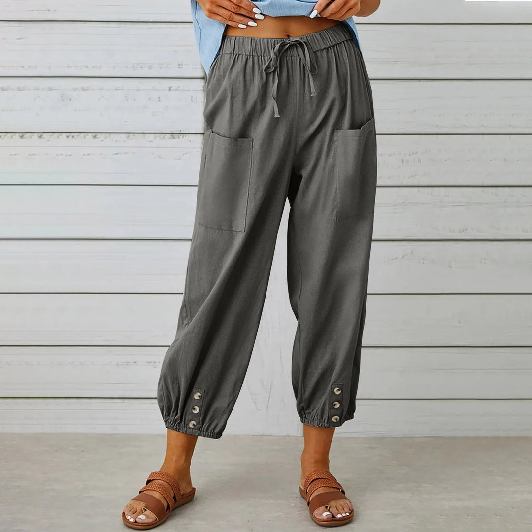 Women Cotton Linen Pants 2025 Autumn Solid Color Elastic Waist Loose Straight Trousers Female Harajuku High Waist Wide Leg Pants