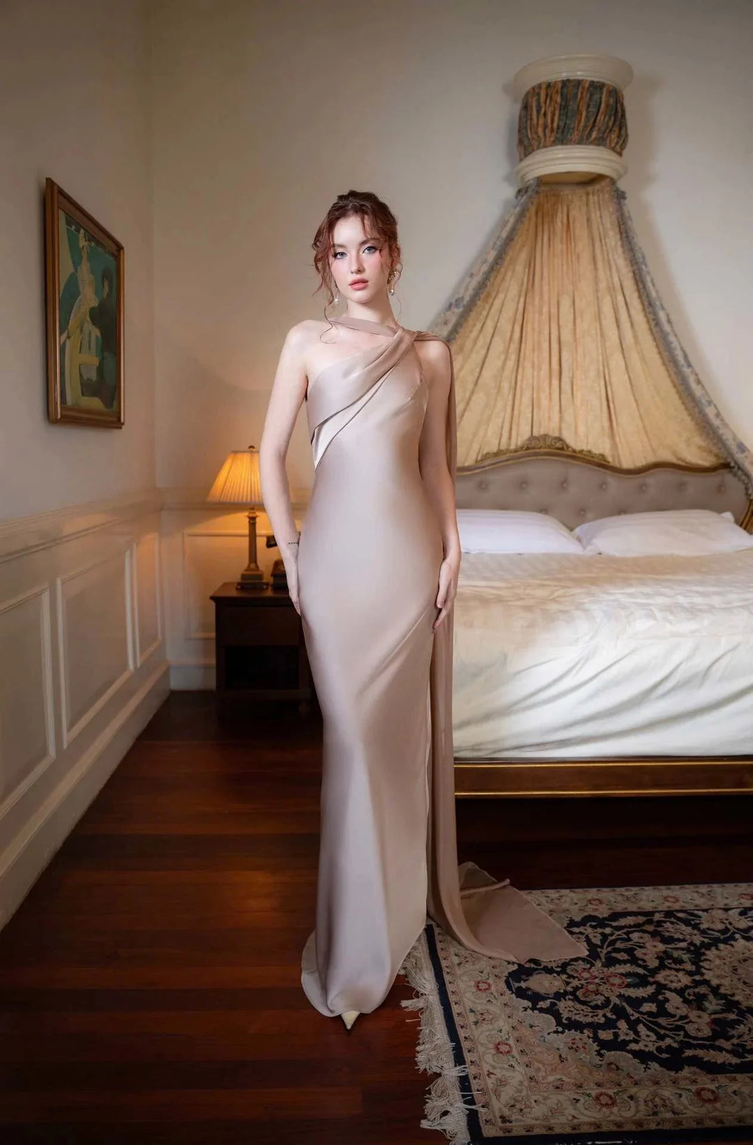 Satin One Shoulder Mermaid Maxi Dress Women Elegant Party Bodycon Slim White Evening Gown Formal Banquet Robe Female Clothing