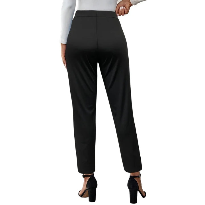 2025 Minimalist Slim Straight Trousers Women Regular Waist Breathable Slimming Solid Black Office Party 
