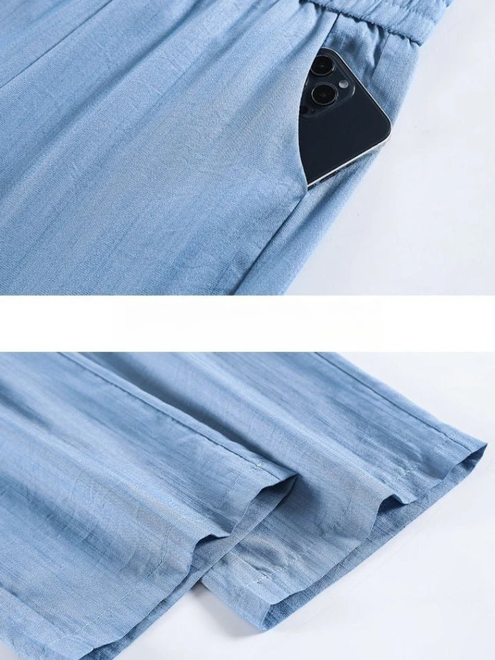 High Waist Denim Wide Leg Pants Women Summer Thin High Waist Drapey Casual Ice Silk Cool Pants Lightweight Breathable Trousers