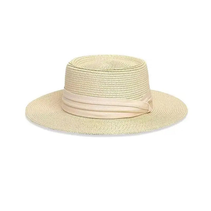 Straw Hat Women French Style Flat Top Wide Brim Sun Protective Hat Summer Beach Vacation Travel FashionHot