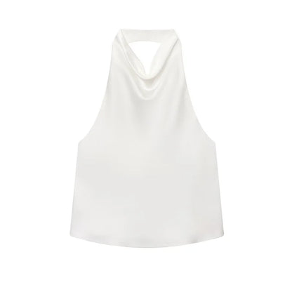 MUJER 2026 Halter Tops for Women Black Satin Backless Top Female Pink Summer Beach Top Woman off Shoulder Camisole Top Women