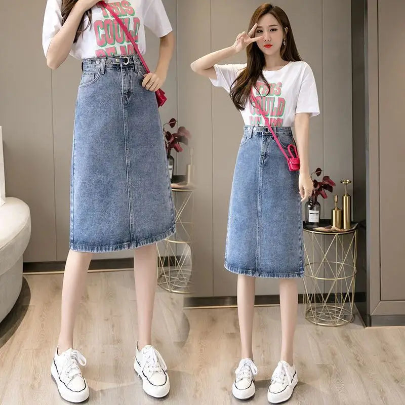 Female Jeans Skirts Thin Elastic Waist Tie Women&