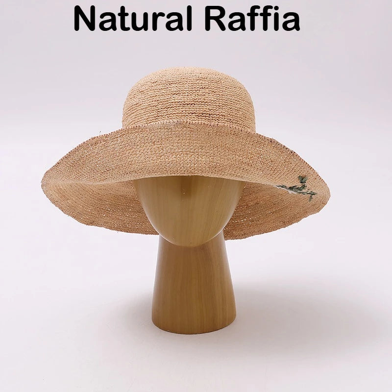 Japanese Raffia Straw Hats for Female Summer Korean Version of The Sunscreen Wide Brim Beach Seaside Vacation Sun Cap Foldable