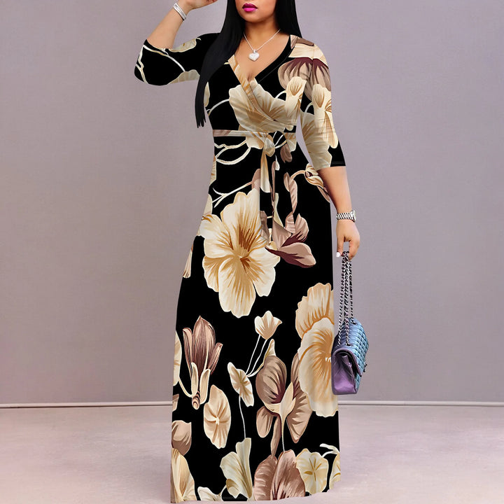 Summer Fashion Printed Short Sleeve Maxi Dress for Women Short Sleeve Long Dress Cocktail Party Loose Casual Dresses