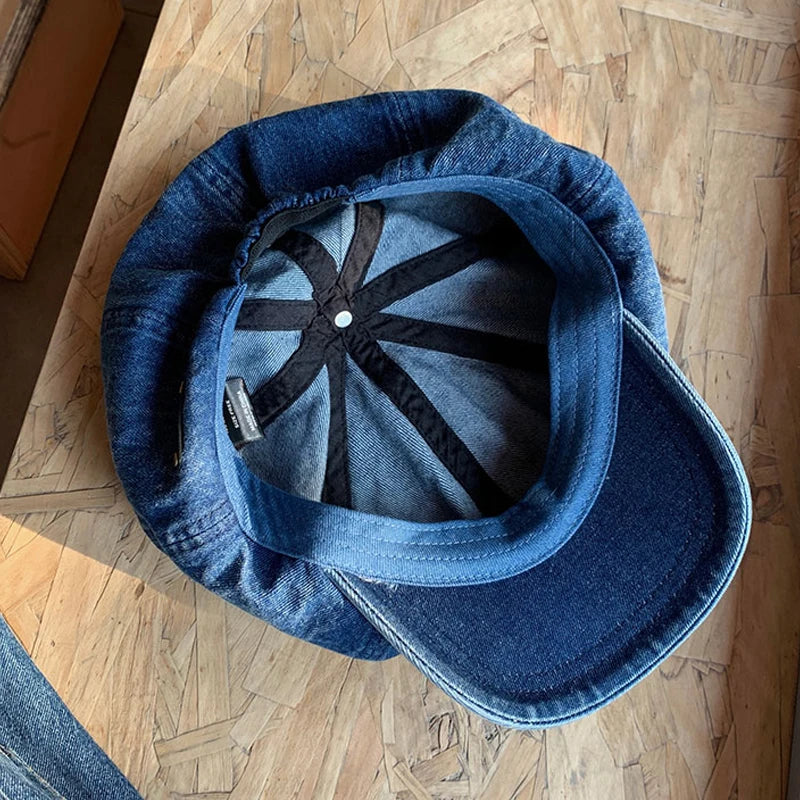 Cotton Denim Beret Hat Men Women Fashion Autumn Vintage Boinas Hombre Newsboy Flat Caps Big Octagonal Hat