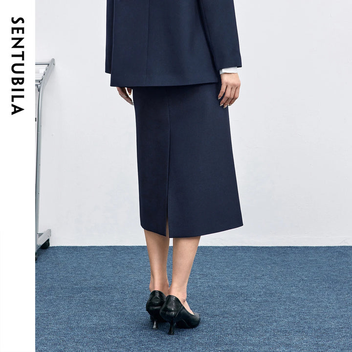 SENTUBILA Straight Skirt For Woman 2026 Autumn Solid Pleated Midi Skirt Back Slit Design Simple Women&