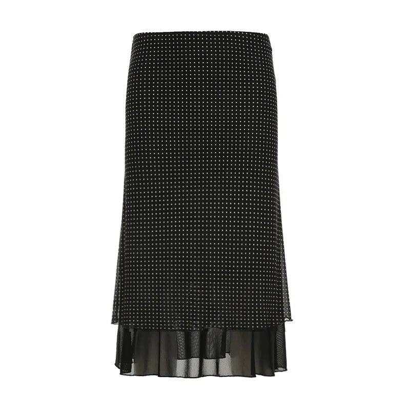 Wave Dot Midi Skirt for Women in Summer 2025  New Printed Slimming Straight Tube A-line Mesh Skirt