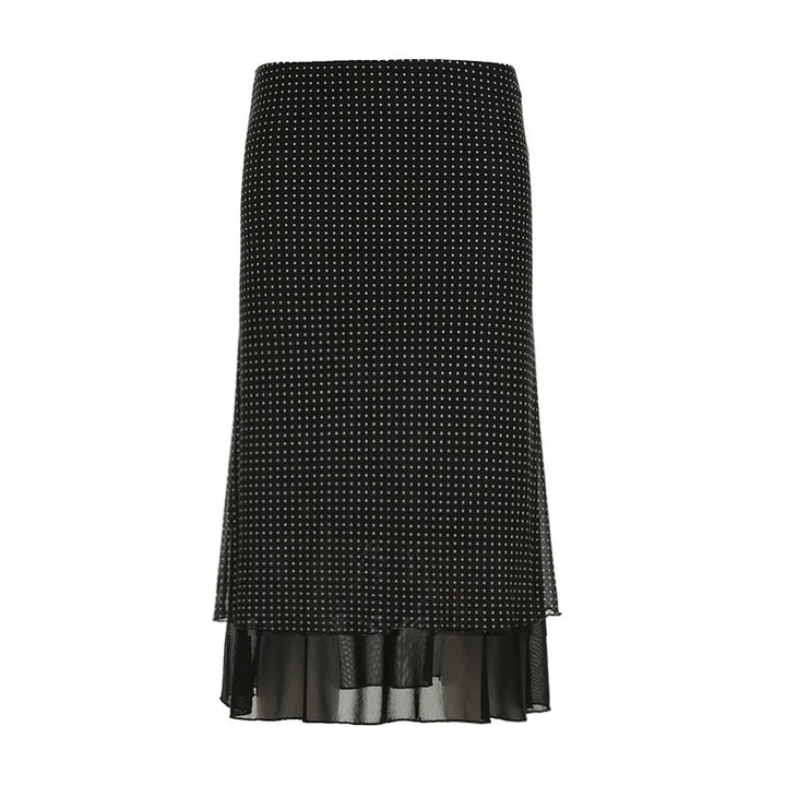 Wave Dot Midi Skirt for Women in Summer 2025  New Printed Slimming Straight Tube A-line Mesh Skirt