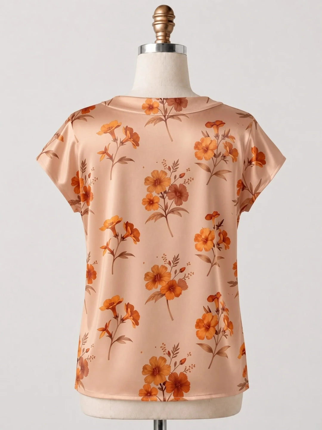 Floral Satin V Neck Top for Women Cap Sleeve Easy Draped Fit Silky Casual Summer Resort Wear Lightweight Breathable Weekend Glam