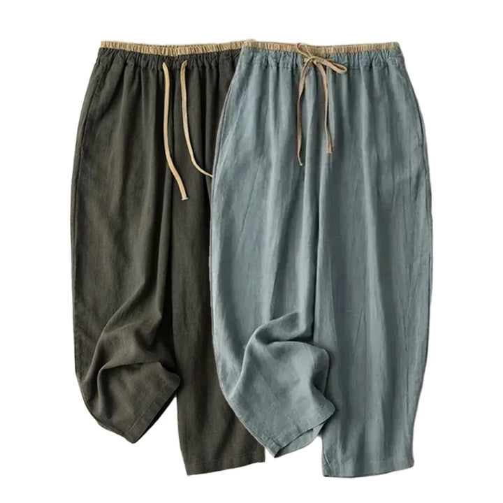 Linen Casual Solid Lace Up Elastic High Waist Loose Wide Leg Women&
